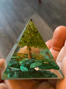 Handmade Malachite Tree of Life Orgonite Pyramid