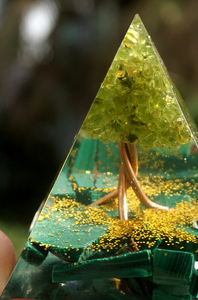 Handmade Malachite Tree of Life Orgonite Pyramid